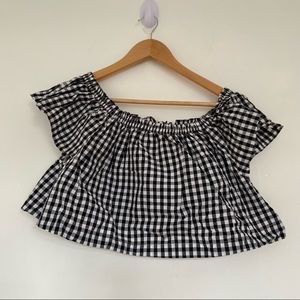 Aritzia Wilfred gingham off the shoulder cropped top